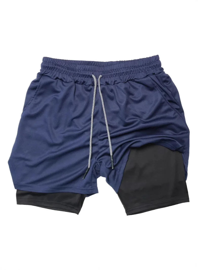 Men Summer Breathable 2-In-1 Double-Layer Compression Shorts
