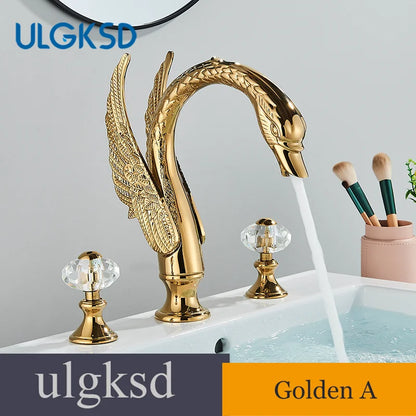 Golden Bathroom Faucet Swan/Bird Shape Basin Faucet Tap