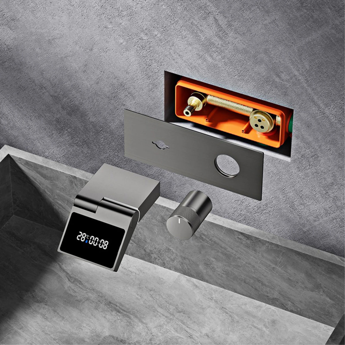 Luxury Gun Gray Brass Wall Mounted Bathroom Faucet