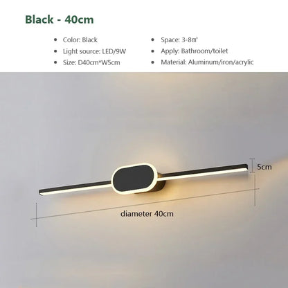 Modern Luxury Bathroom Wall Lamp Black White Aluminum