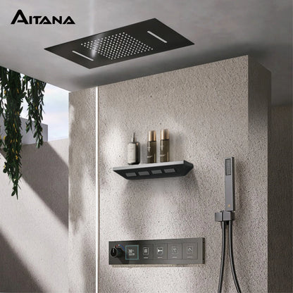Gun Gray Brass Ceiling Constant Temperature Shower System