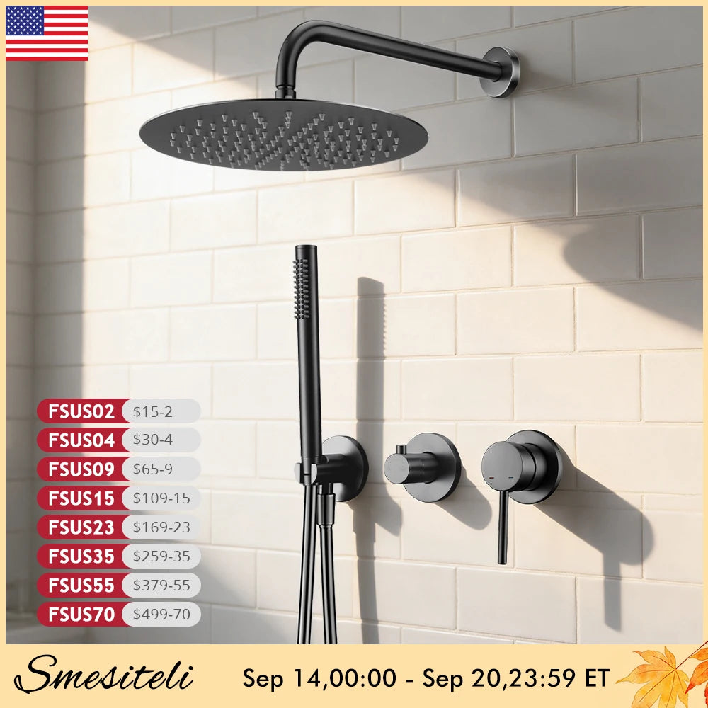Gunmetal Shower Faucet 8-16 Wall Mounted Concealed Control