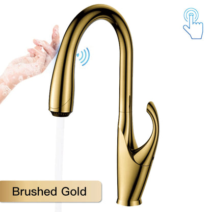 High-End Touch Black Faucet Brass Pull-Out Design Three-Function