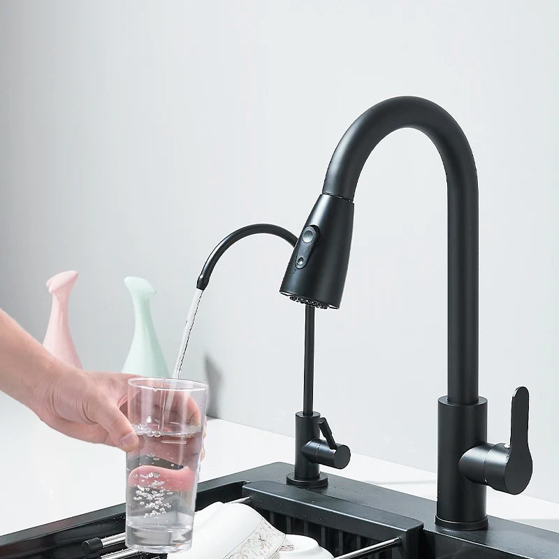 304 Stainless Steel Black/Brushed Nickel Sink Waterfall Faucet