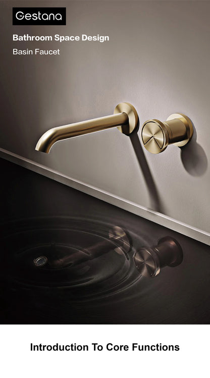 Luxury Brushed Gold In-Wall Brass Bathroom Basin Faucet