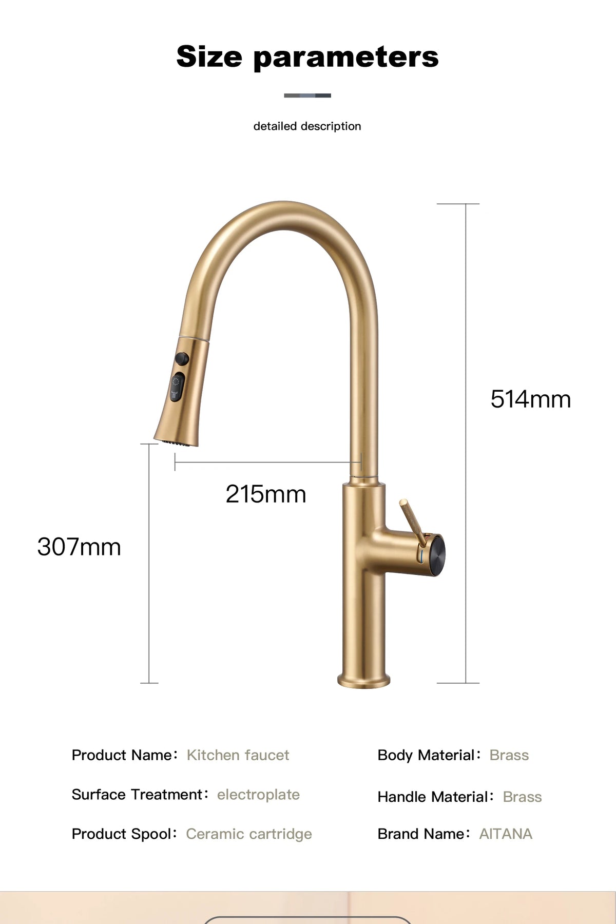 Aitana Pull Out Design Gun Grey Faucet Simple