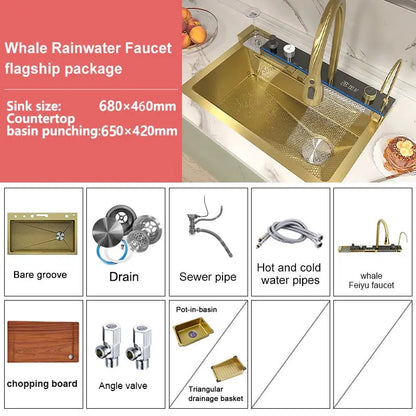 Silver Slot Stainless Steel Waterfall Sink Digital Display