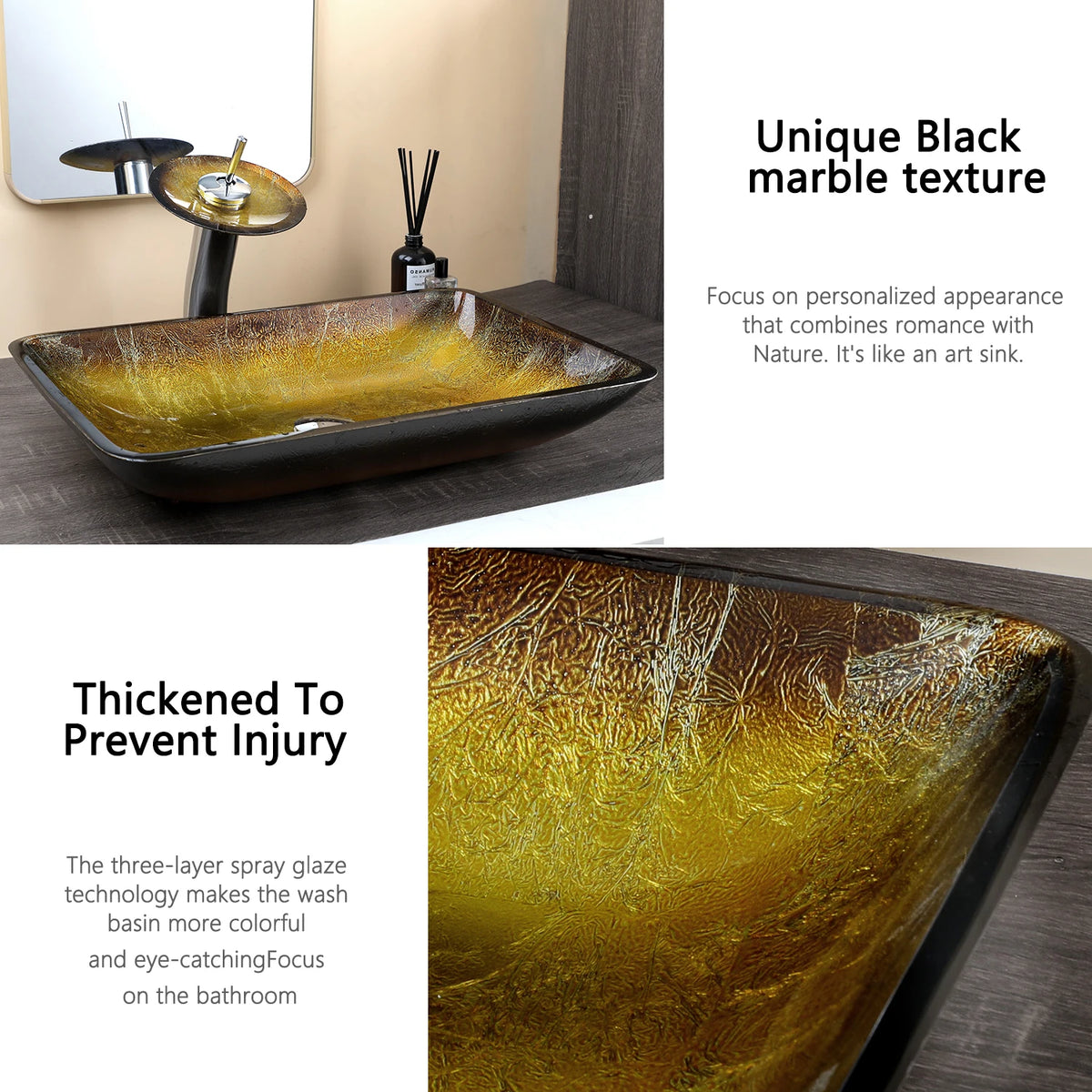 Kemaidi Big Tempered Glass Basin Sink Washbasin Bathroom