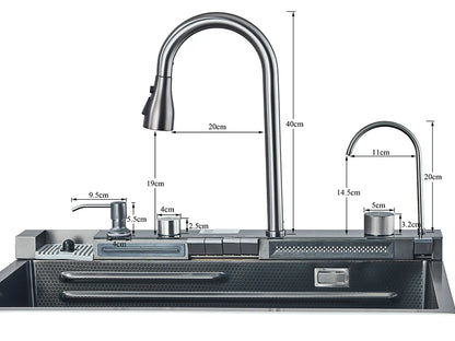 304 Stainless Steel Waterfall Sink Digital Display Large