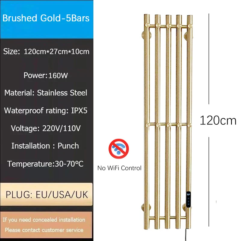 Oxg 3-Bar Electric Heated Towel Rack Timer Wall