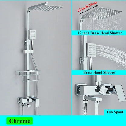Black Brass Shower Faucet Sets Rainfall Bathtub Tap