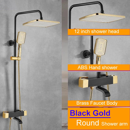 Square Thermostatic Bathroom Shower Quality Brass Cold Gold