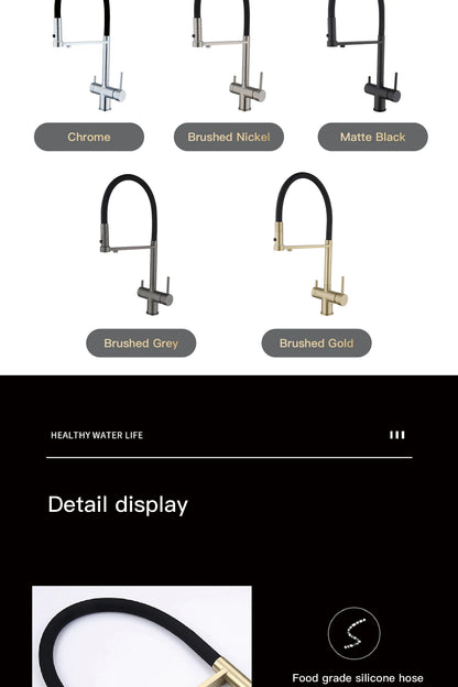 Modern Brushed Gold Brass Faucet Water Filtration Design