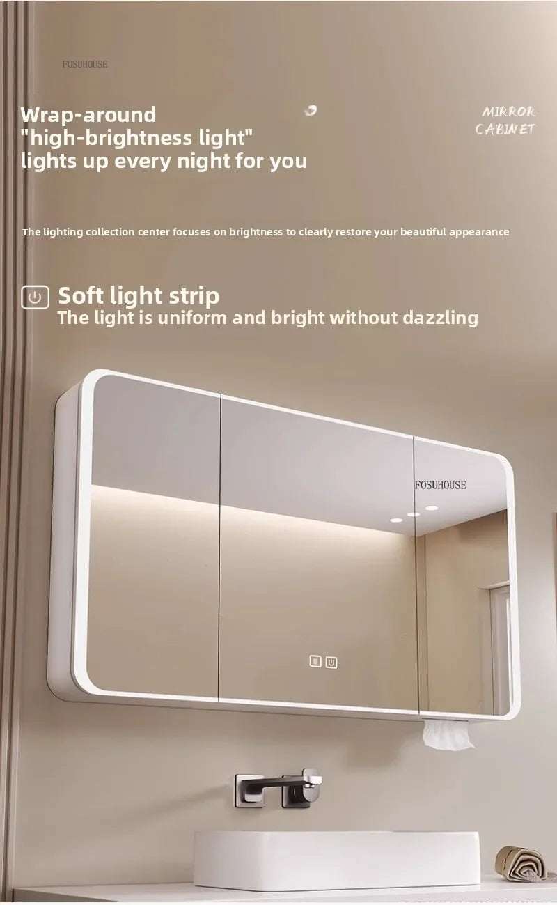 Minimalist Modern Arc-Shaped Smart Bathroom Mirror Cabinets