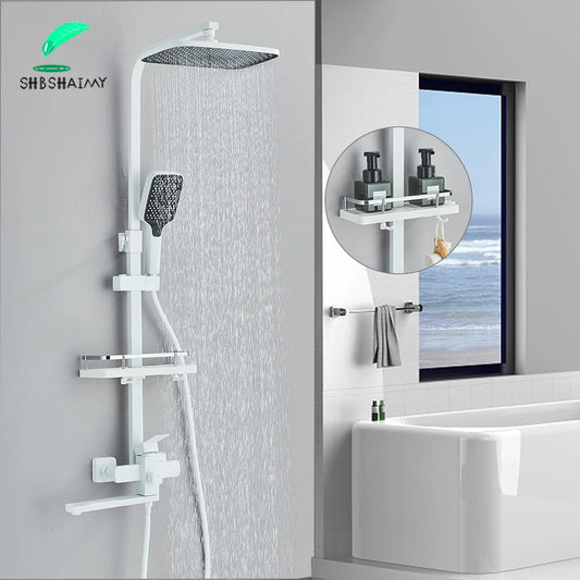 White Bathroom Shower Faucet Long Spout Rotation Function