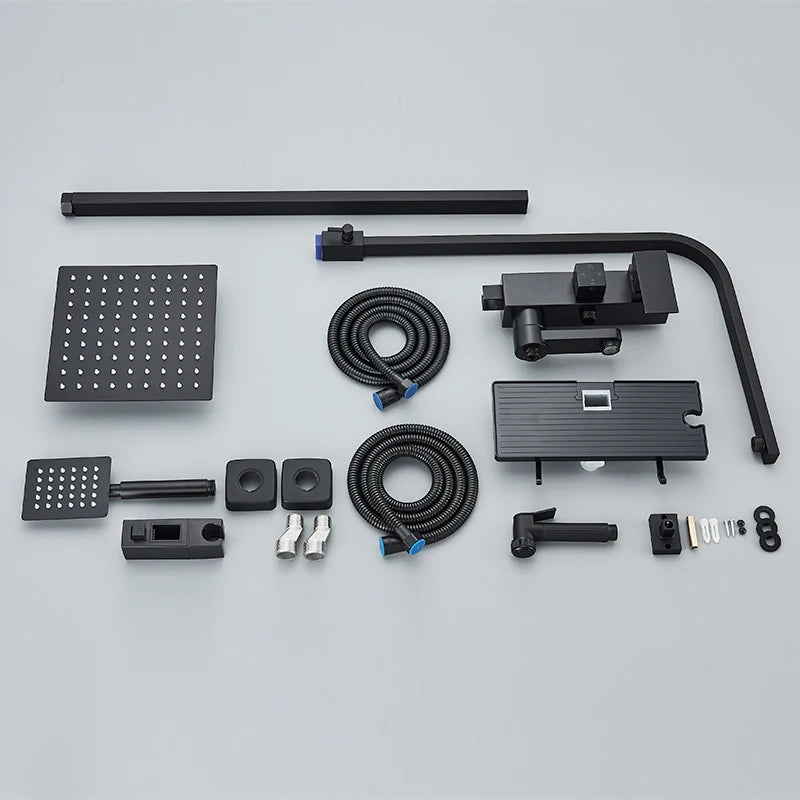 Black Chrome 3/4-Way Shower Faucet Rainfall Shower Cold