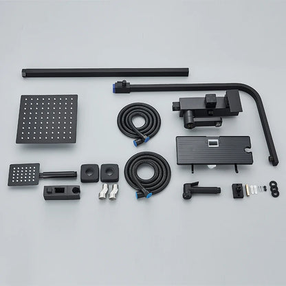 Black Chrome 3/4-Way Shower Faucet Rainfall Shower Cold