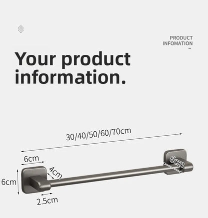 Adhesive Towel Rack 30-80cm Adjustable No Drill Bathroom