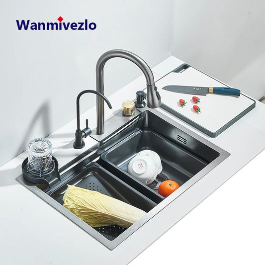 Stainless Steel Waterfall Sink Large Slot Integrated Faucet