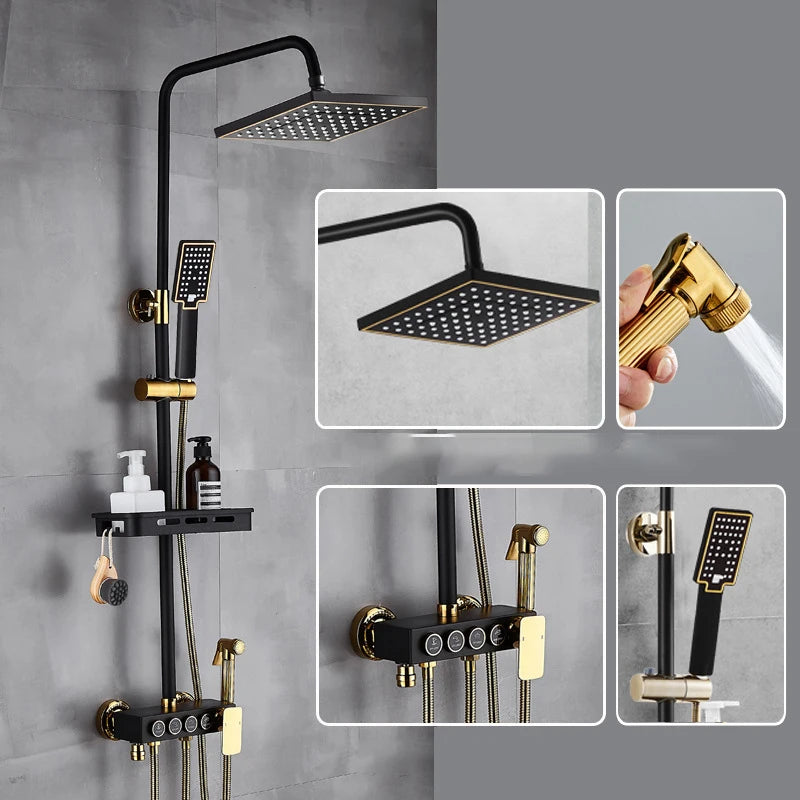 Black Gold Brass Rainfall Shower Faucet Stainless Steel