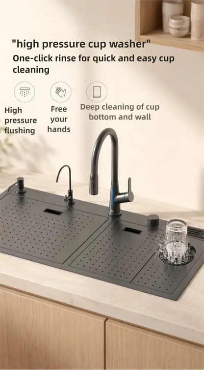 Stainless Steel Waterfall Sink Embossed Hidden Cup Washer