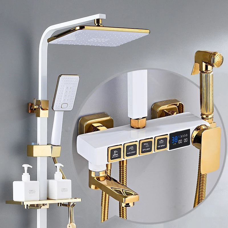 Luxury Cold Digital Bathroom Shower System Thermostatic Brass