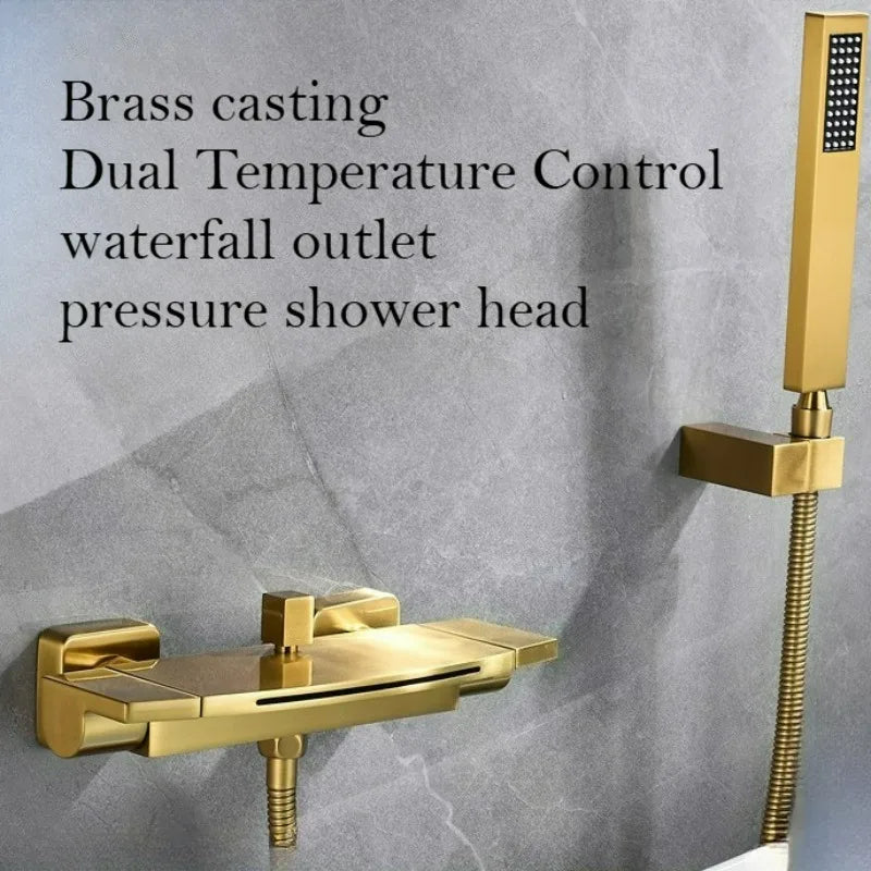 Brushed Gold Bath Shower Faucet Brass Bathtub Faucet