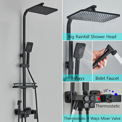 Matte Black Functions Display Screen Shower Faucet Bathroom