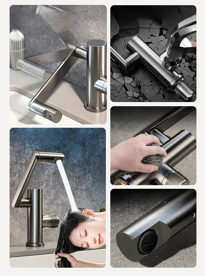 Grey Aluminum Bathroom Basin Faucet 360 Swivel Washbasin