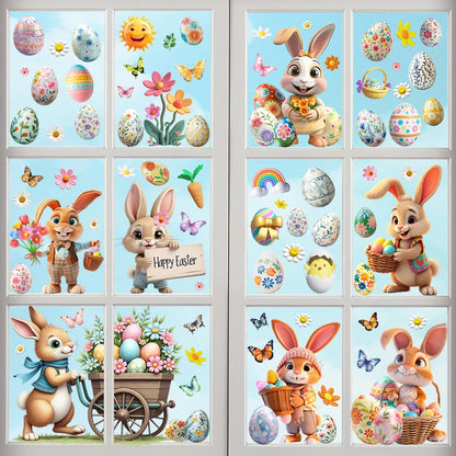 Easter Cartoon Rabbit Egg Window Stickers Bunny Easter