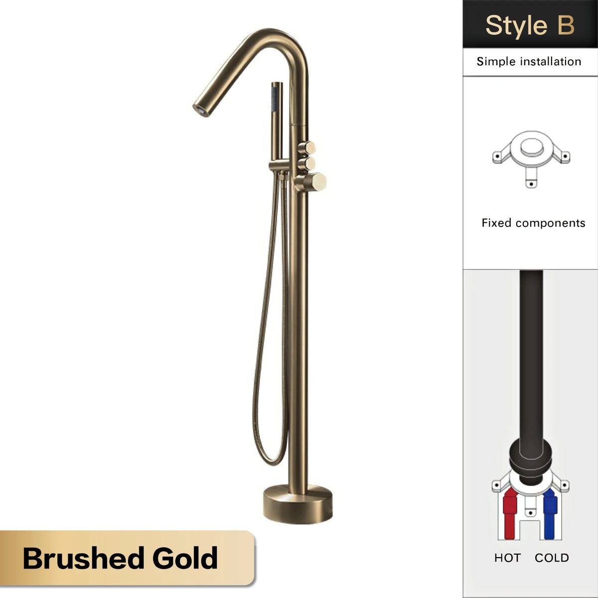 Aitna Gold Brass Luxury Bathroom Faucet Floor Standing