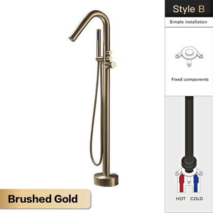 Aitna Gold Brass Luxury Bathroom Faucet Floor Standing