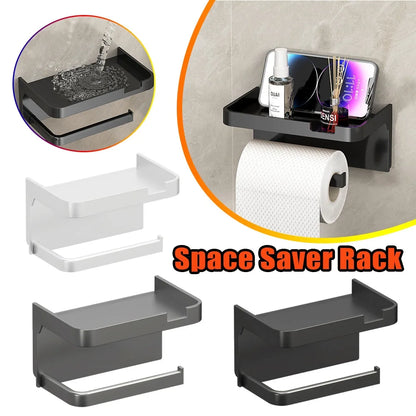 No Drill Toilet Paper Holder Wall Mounted Shelf