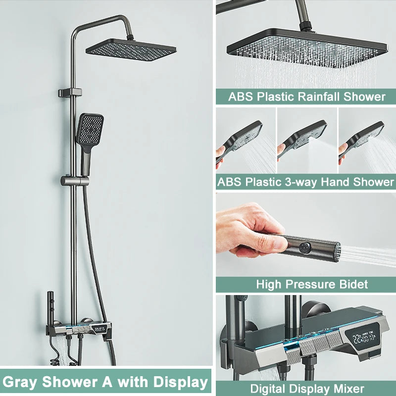 Rozin Gray Bathroom Shower Faucet Smart Digital Display