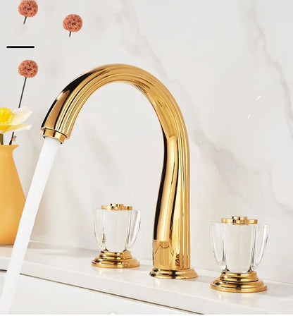 French Brass Bathroom Gold Three-Hole Basin Faucet Cold