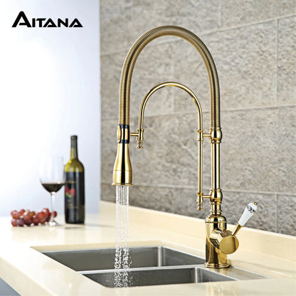 Aitana Luxury Golden Brass Faucet Retro Design Handle