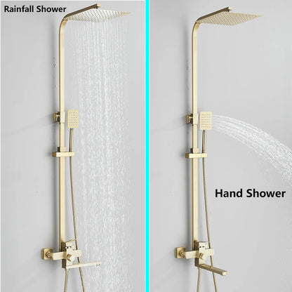 Brushed Gold Rainfall Shower System Cold Bathroom Shower