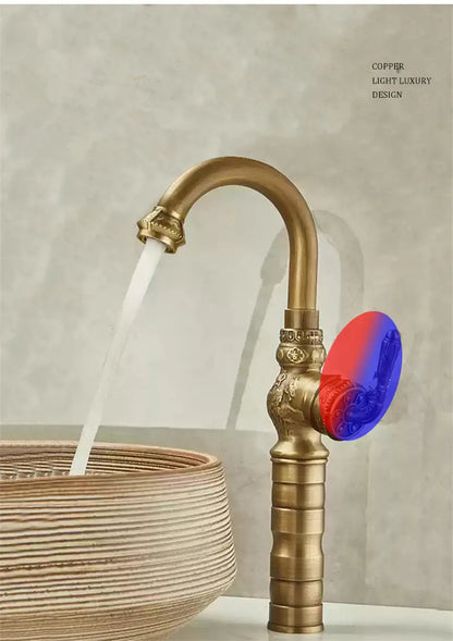 Antique Carved Bathroom Faucet Basin Faucets Brass &