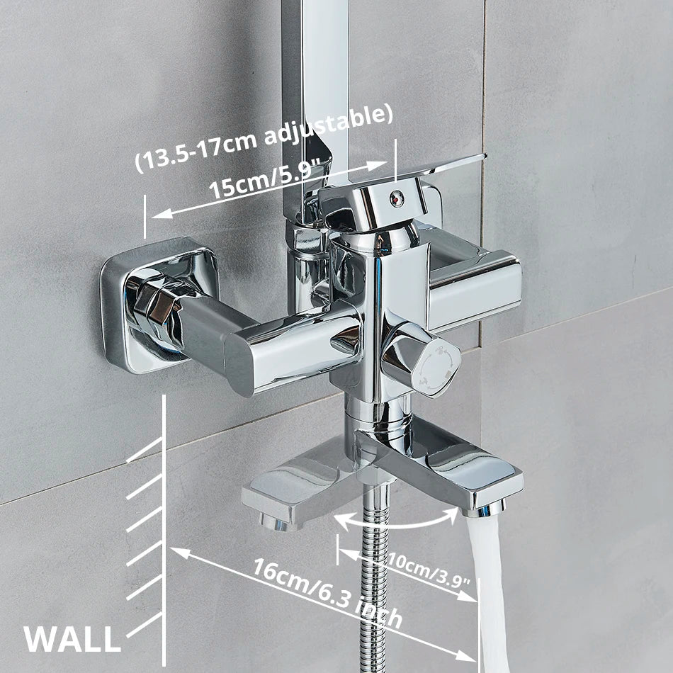 Uythner Bathroom Chrome/Black Shower Faucet Rotate Tub Spout