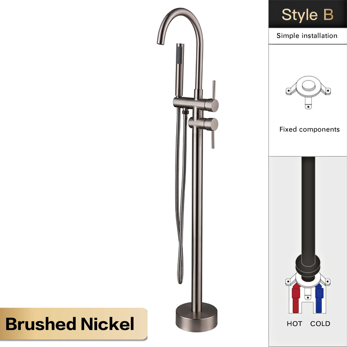 Aitana Luxury Black Brass Bathroom Faucet Floor Standing
