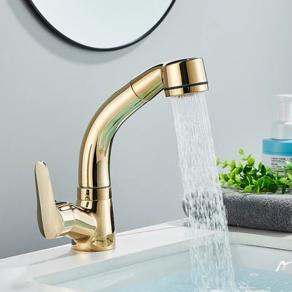 White Pull Out Bathroom Sink Faucet Cold Water