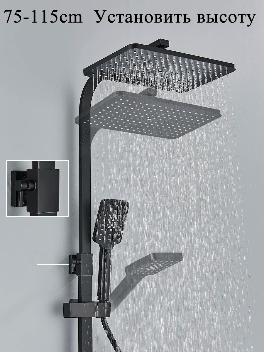 Black Smart Thermostatic Shower Faucet Bathroom Intelligent