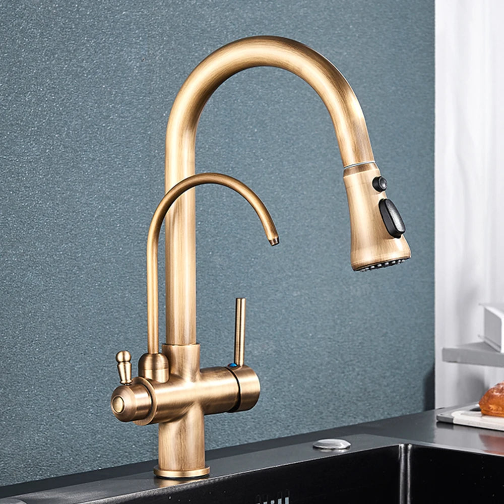 Gold Purify Water Faucet Deck Mounted Dual Handle