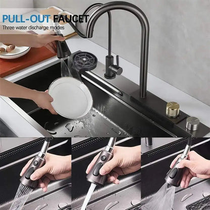 Stainless Steel Sink Waterfall-Style Pull-Out Faucet Large