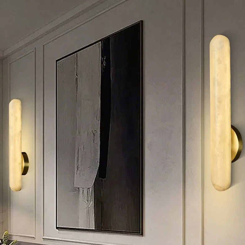 Full Brass Natural Marble Vanity Wall Light Bathroom