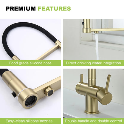 Modern Brushed Gold Brass Faucet Water Filtration Design