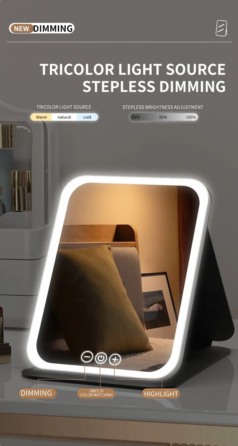 Led Lighted Makeup Mirror Foldable Rechargeable - Compact