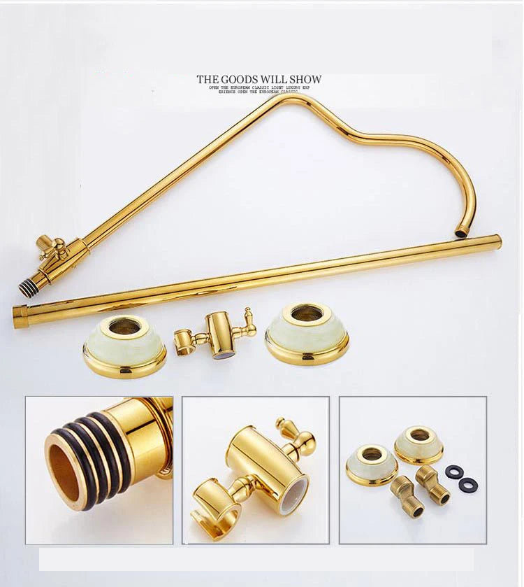 Brass Jade Shower Faucet Wall Mount Rose Gold