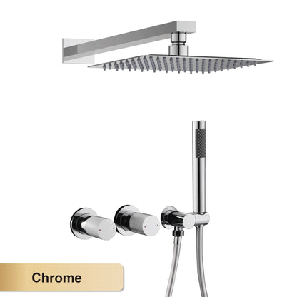 Modern Brass 2-Function Shower System Wall-Embedded Chrome Finish
