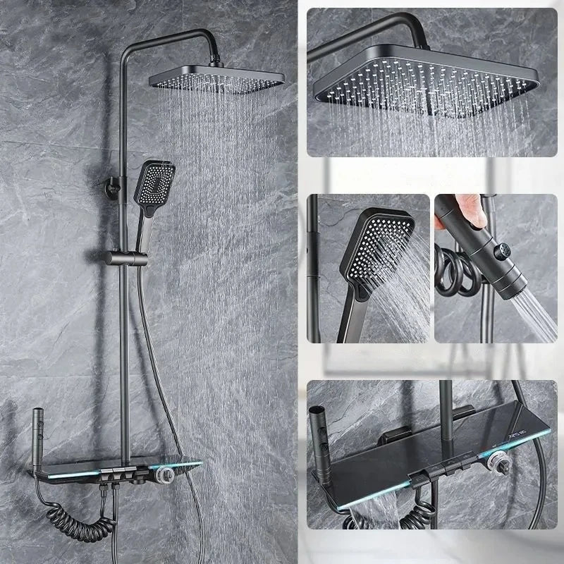 Upgrade White Bathroom Shower Led Display Piano Keys